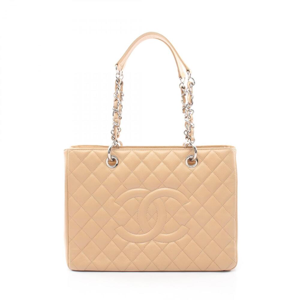 Chanel Matelasse Grand Shopping GST Tote Bag Caviar Skin Grained Calfskin Beige